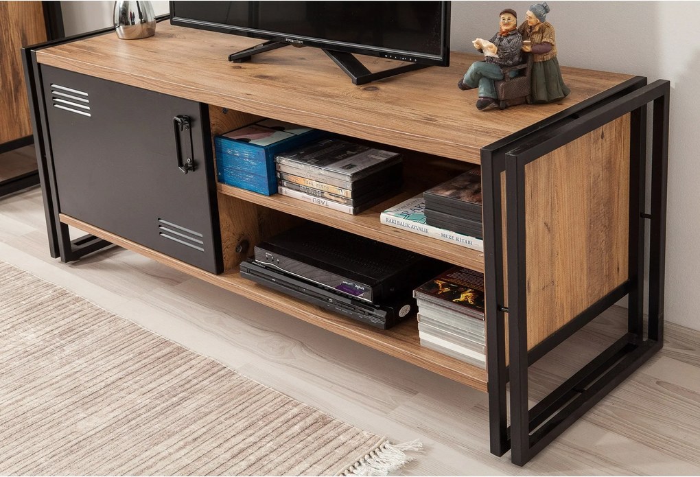 Conjunto de Mobiliário de Sala Cosmo – Pinho Atlântico Preto – TV Unit