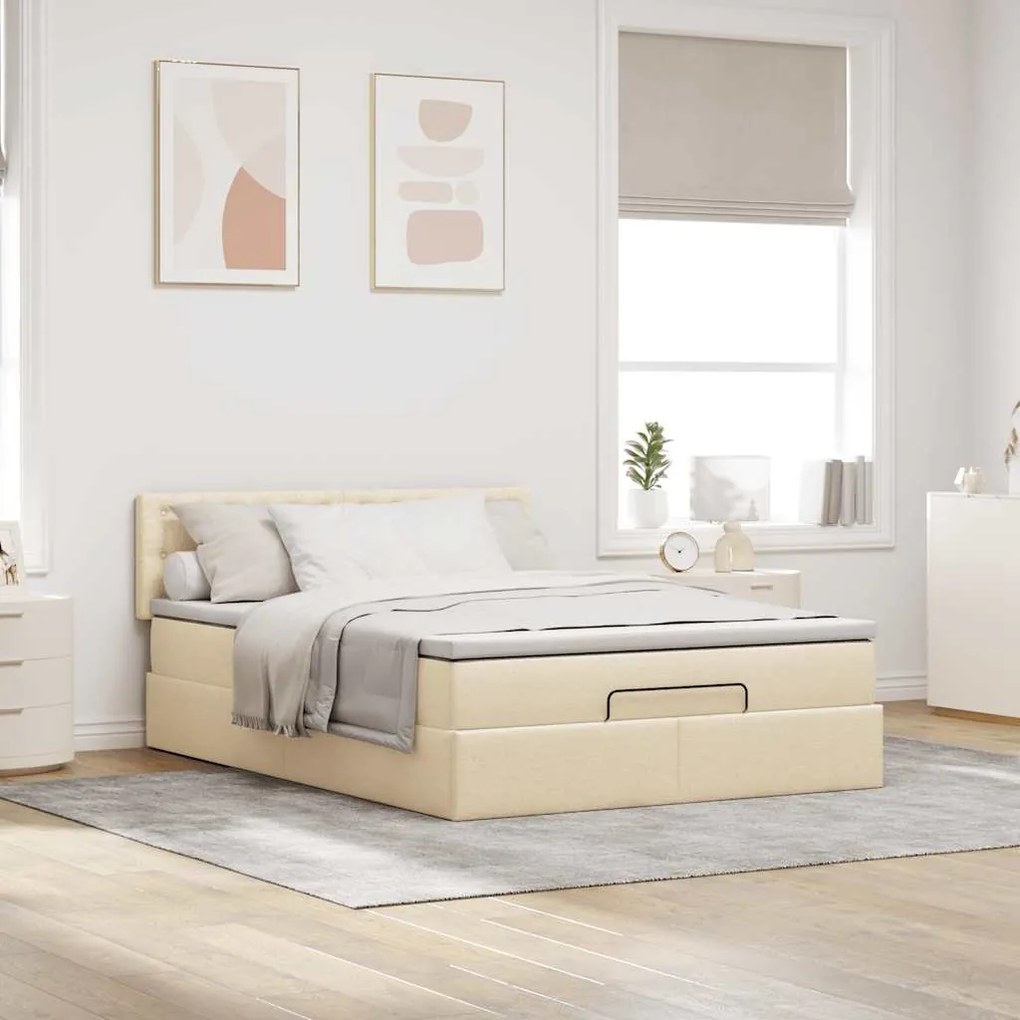 Cama otomana com colchão 140x200 cm tecido creme