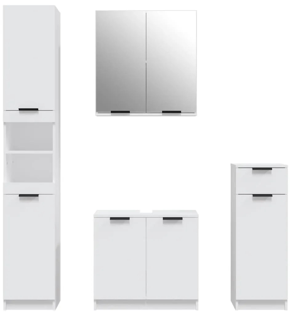 4pcs conj. armários casa de banho madeira processada branco