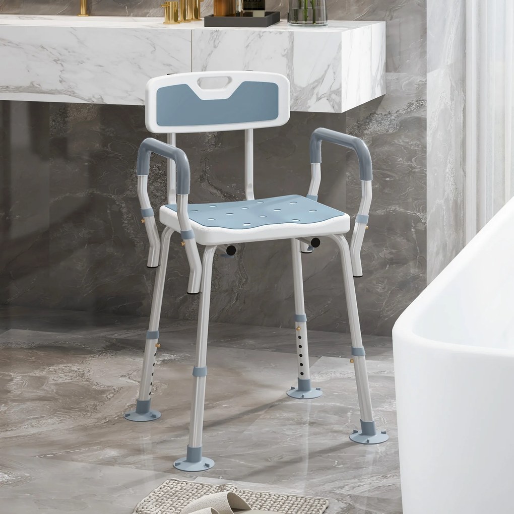 Cadeira de Duche Ergonómica, 56,5 x 53,5 x 87 cm, Altura Regulável, Branco