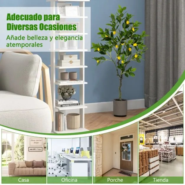 Limoeiro artificial de 120 cm Planta de limão falsa com frutos Vaso de cimento Decoração de interiores Casa e escritório