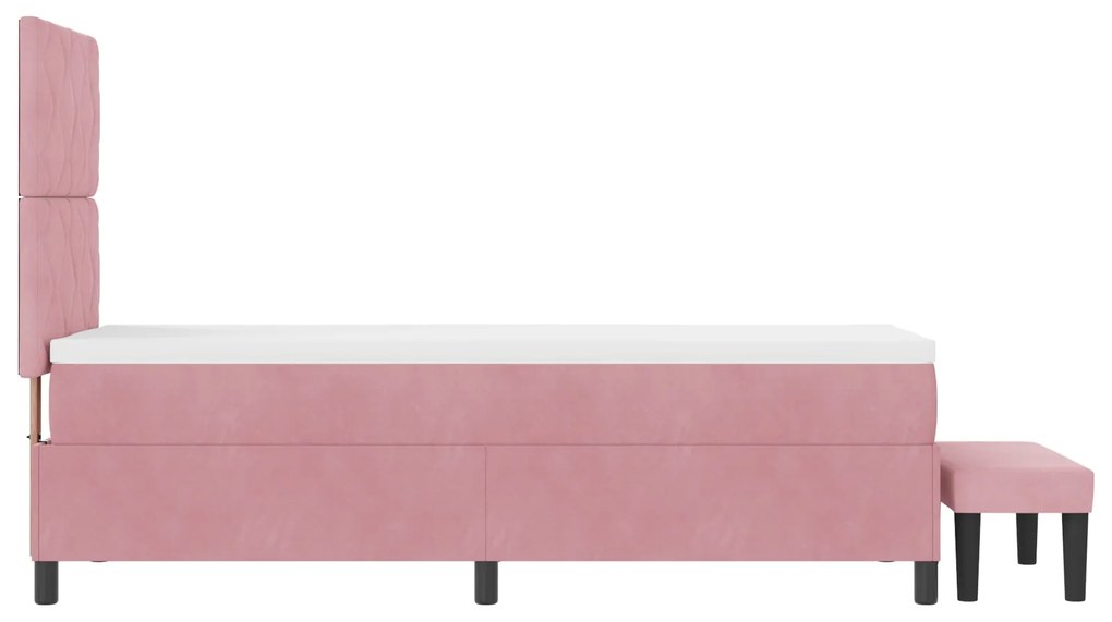 Cama Box Spring com Colchão &amp; Banco Rosa 80x200 cm Veludo