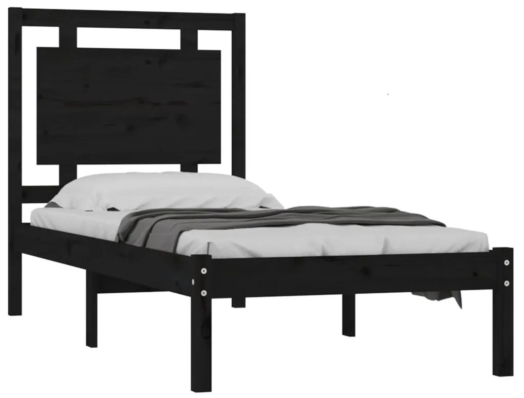Estrutura cama pequena solteiro 75x190 cm madeira maciça preto