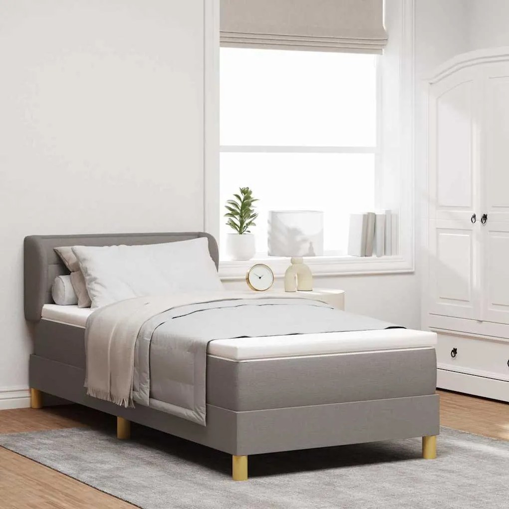 Cama Box Spring com Colchão Taupe 100x200 cm em Tecido