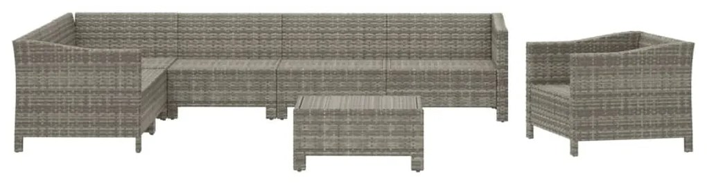 8 pcs conjunto lounge de jardim c/ almofadões vime PE cinzento