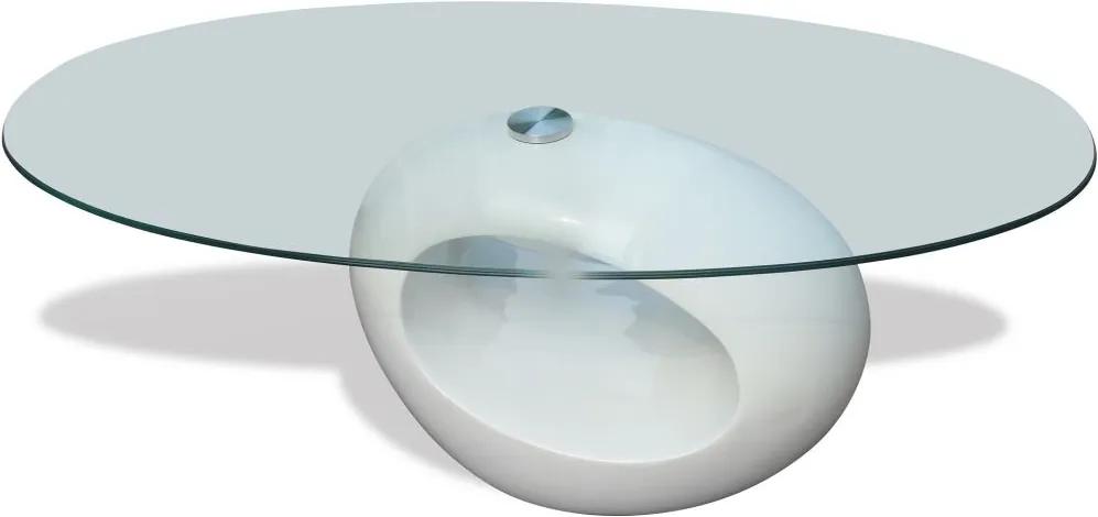 Mesa de centro com tampo oval de vidro, branco brilhante
