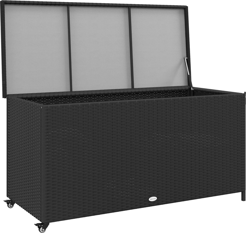Outsunny Baú de Jardim em Rattan PE com Rodas e Pega Lateral, 121x57x67cm, Preto | Aosom Portugal