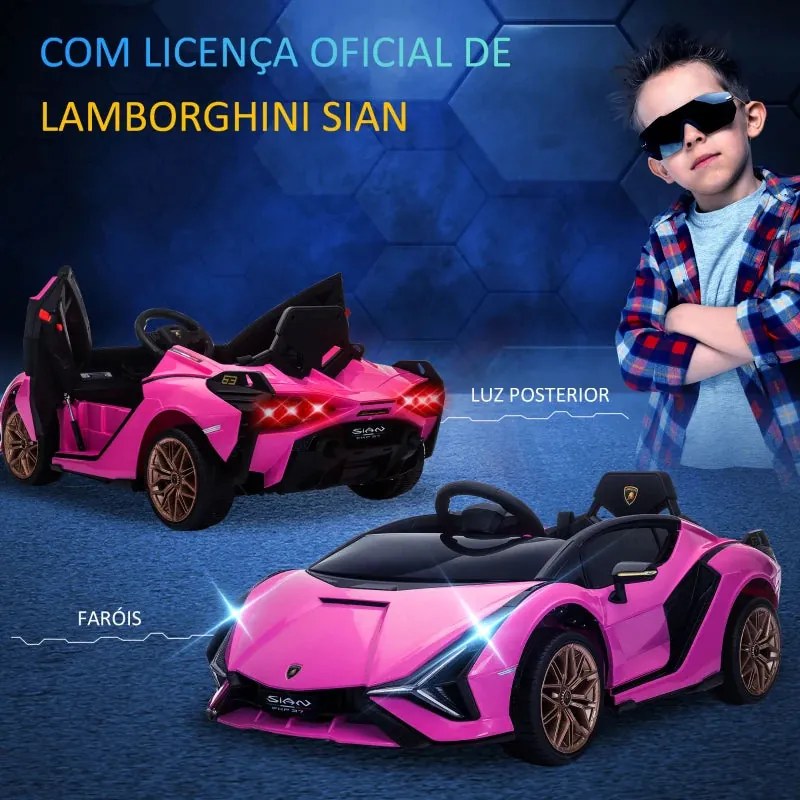 Carro Elétrico Lamborghini SIAN 12V com Controlo Remoto - Rosa