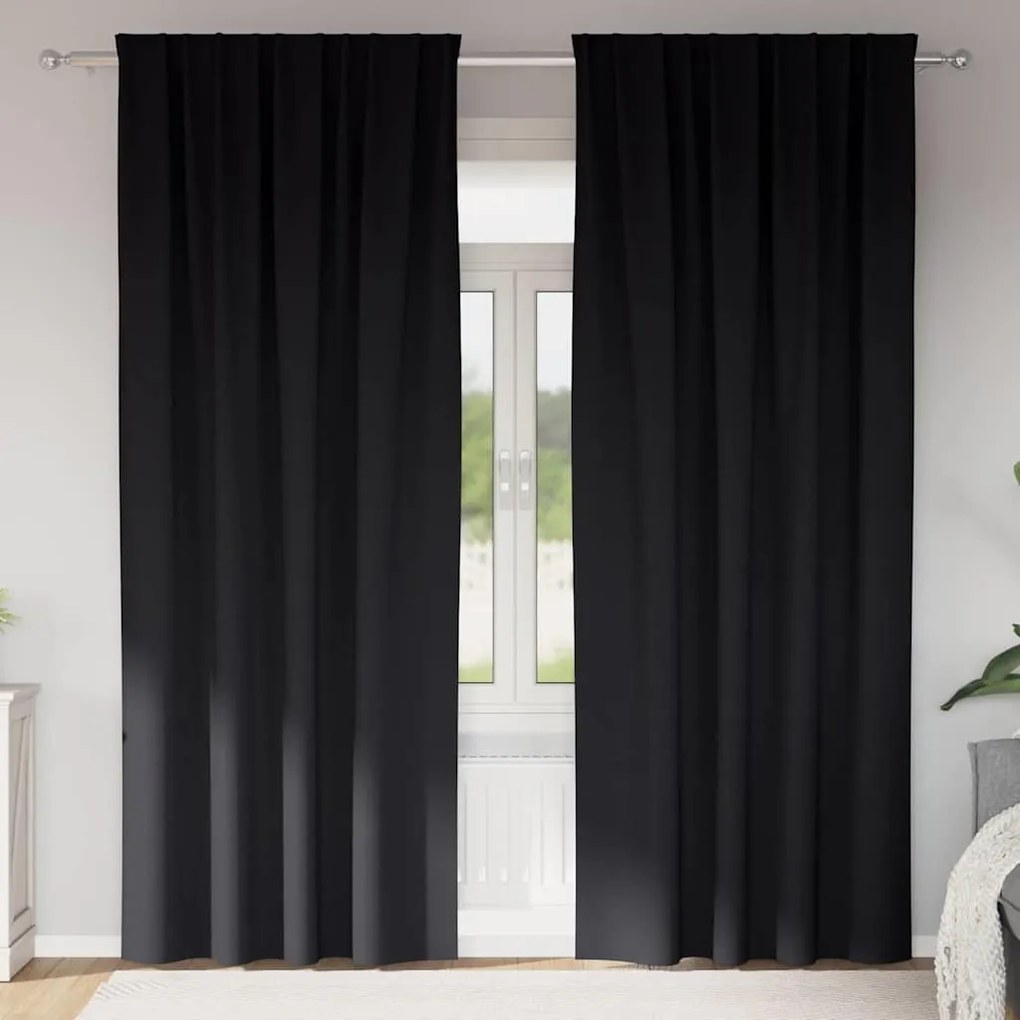 vidaXL Cortinas Blackout com Argolas 2 pcs Preto 260 x 140 cm