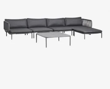 Conjunto De Jardim Com Sofá Modular De Canto De 4 Peças Com Mesa De Centro E Puff Em Aço Roubly Cinza Grafito - Sklum
