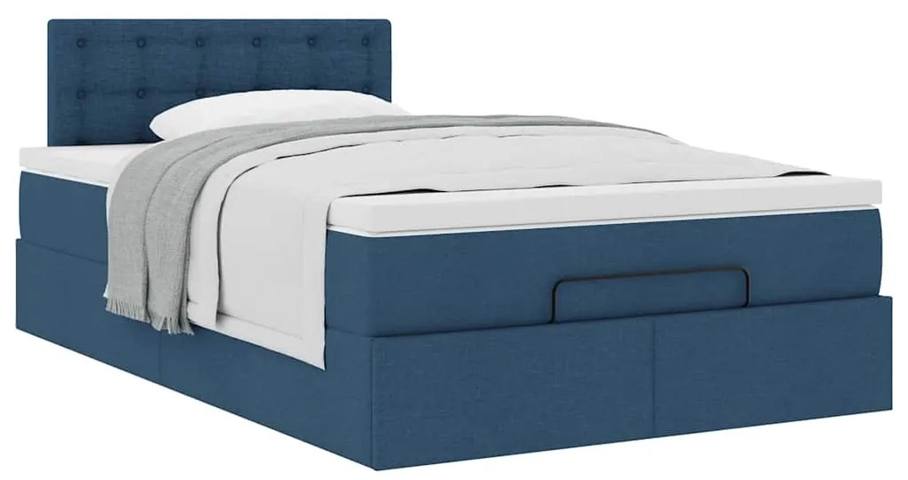Cama otomana com colchão 120x200 cm tecido azul