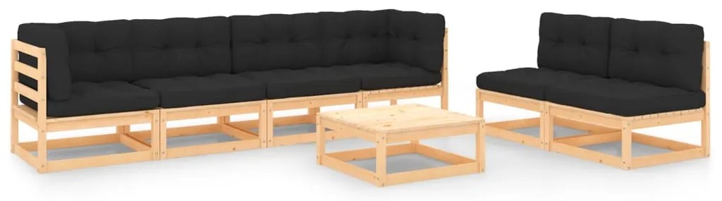7 pcs conjunto lounge de jardim c/ almofadões pinho maciço