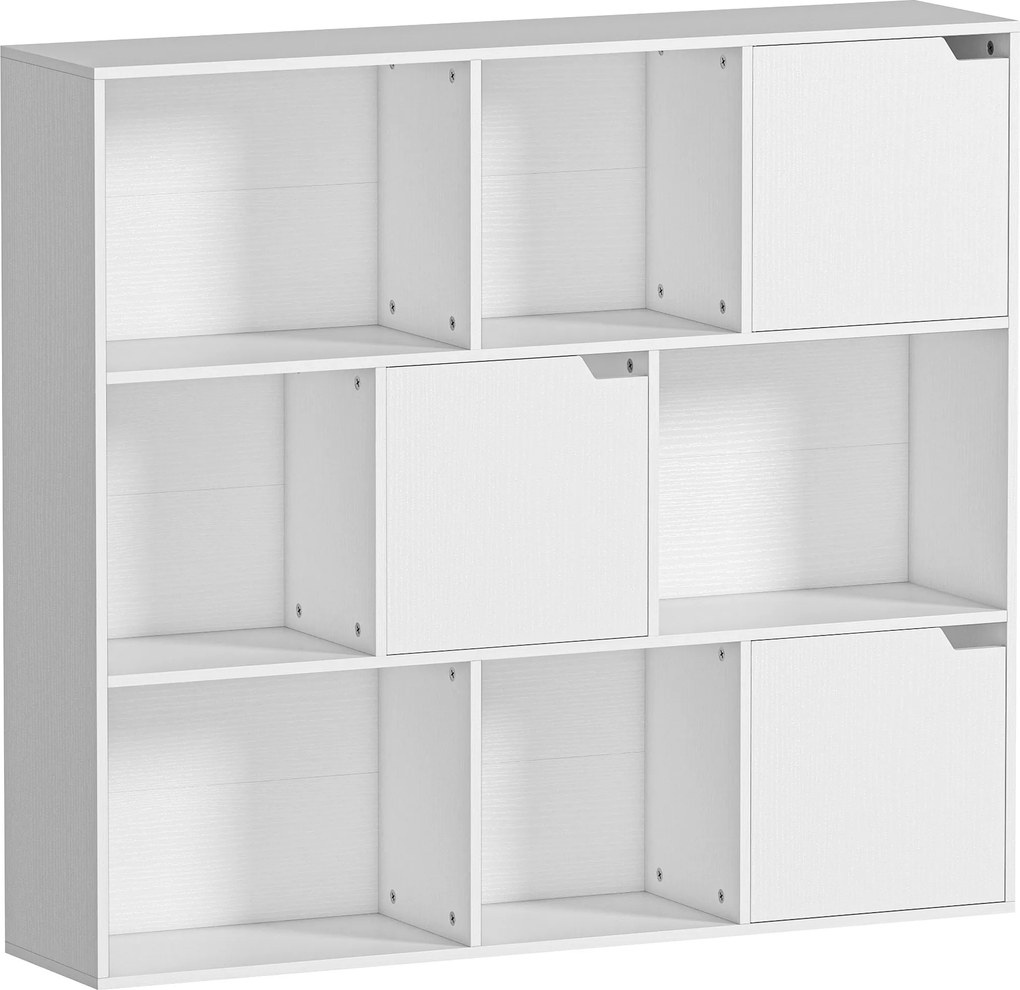HOMCOM Estante, 9 Compartimentos, 3 Portas, 6 Prateleiras Abertas, para Sala de Estar, Quarto, Aglomerado, Branco | Aosom Portugal