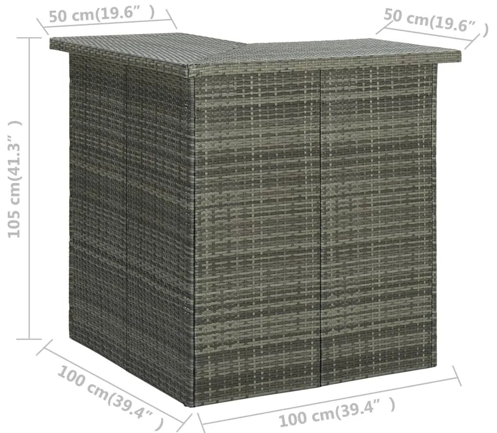 Mesa bar de canto 100x50x105 cm vime PE cinzento