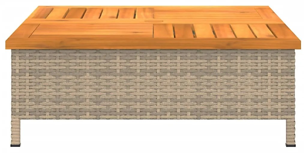 Mesa de jardim 70x70x25 cm vime e madeira de acácia maciça bege