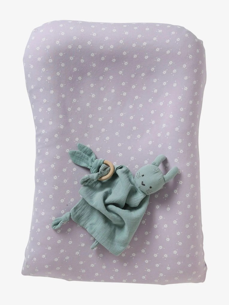 Capa para colchão de mudas em jersey violeta claro estampado
