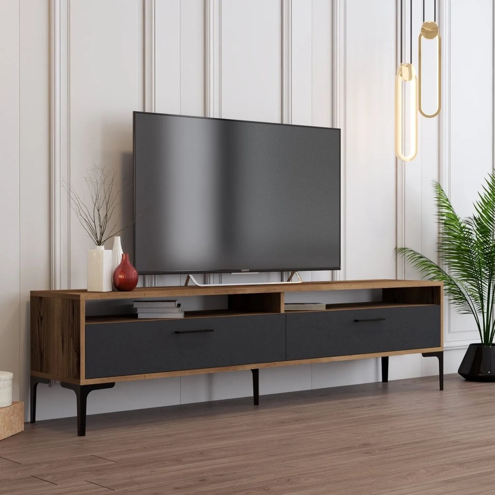Móvel TV Istanbul – Nogueira e Antracite – 180x35x47 cm