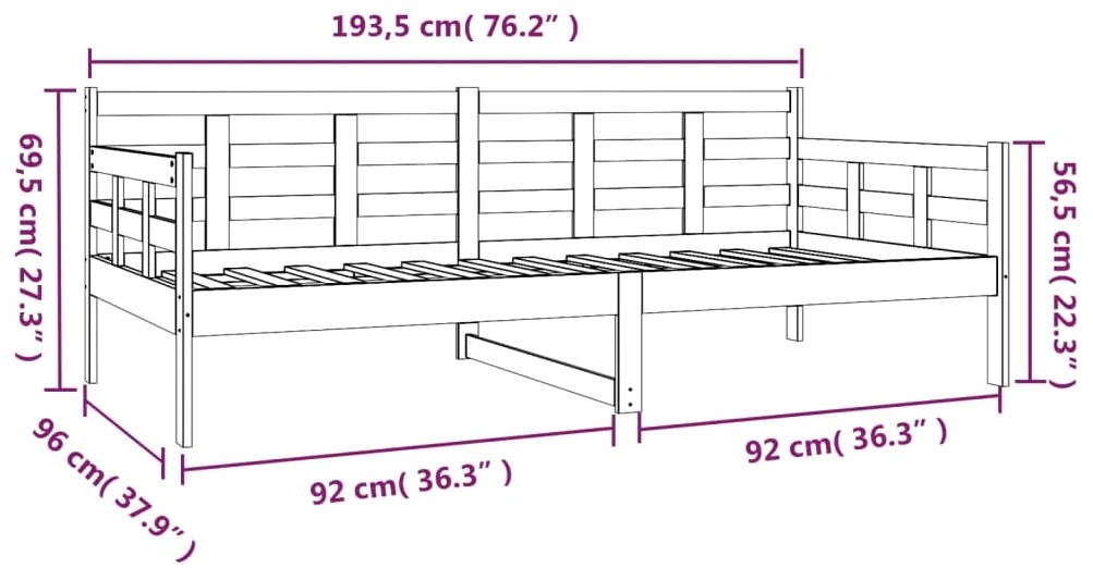 Sofá-cama madeira de pinho maciça 90x190 cm