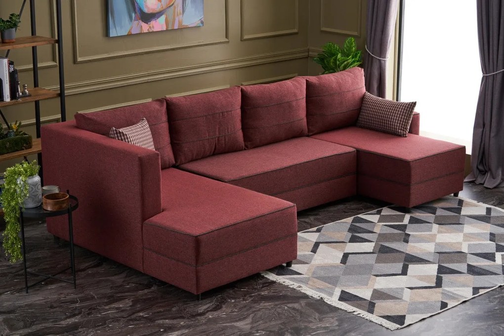 Sofá-Cama de Canto Ece – Vermelho Claret – 315x88x160 cm