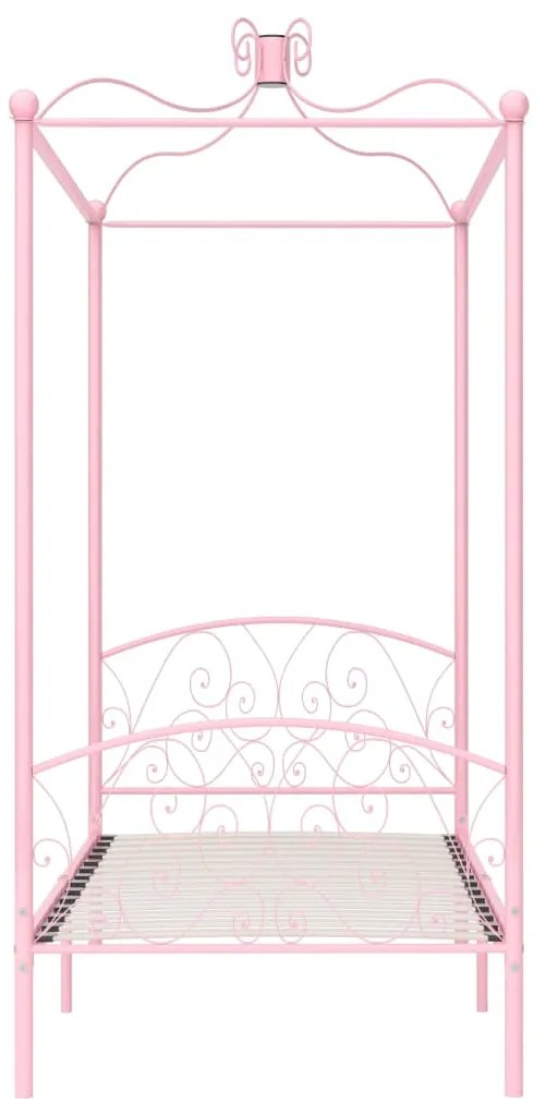 Estrutura de cama com dossel 100x200 cm metal cor-de-rosa
