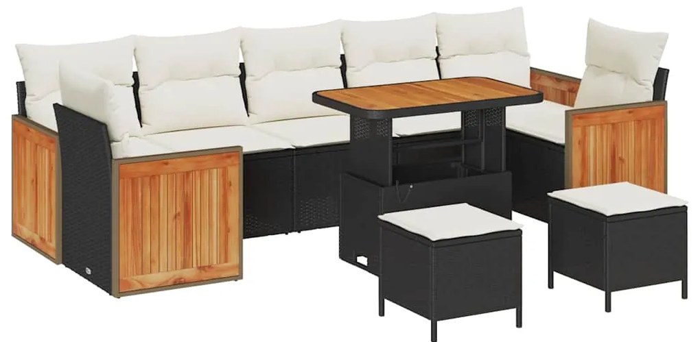Conjunto de Sofás para Jardim vidaXL de 10 peças com Almofadas Preto R