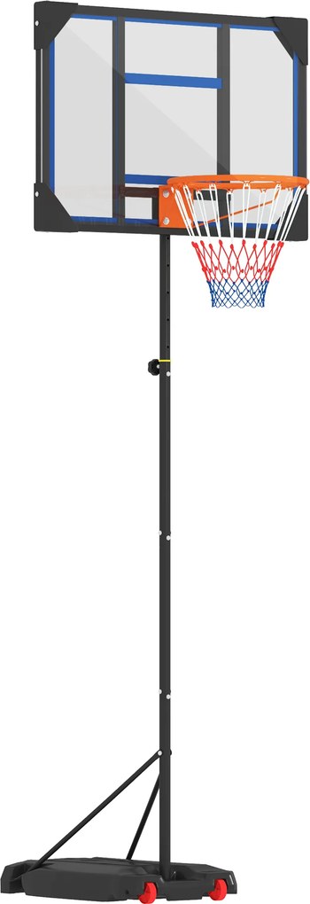 Cesto de basquetebol para crianças, altura ajustável entre 210 e 260 cm (exterior e interior), com rodas e base de lastro, azul e preto