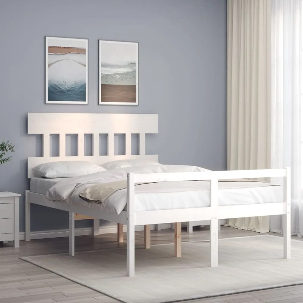 Estrutura de cama de casal c/ cabeceira madeira maciça branco