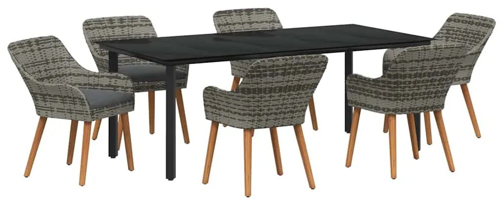 Conjunto de Jantar de Jardim 7 Peças Cinza em Rattan Sintético