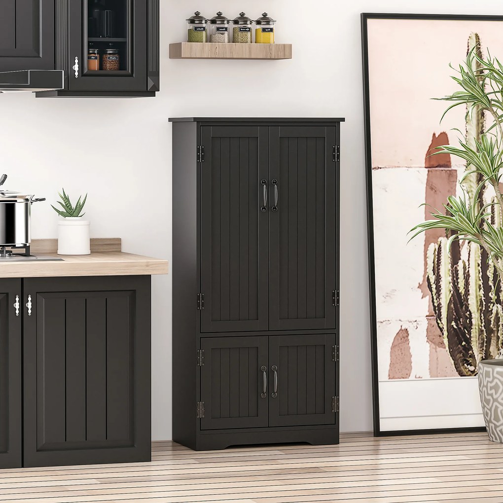 Aparador de cozinha contemporâneo com múltiplas opções de arrumação: 2 armários e 3 prateleiras, 60 x 30 x 123 cm, preto
