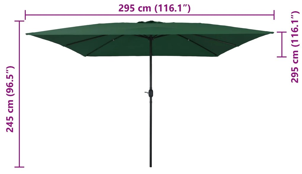 Parasol de Jardim Quadrado vidaXL 295x245 cm Verde
