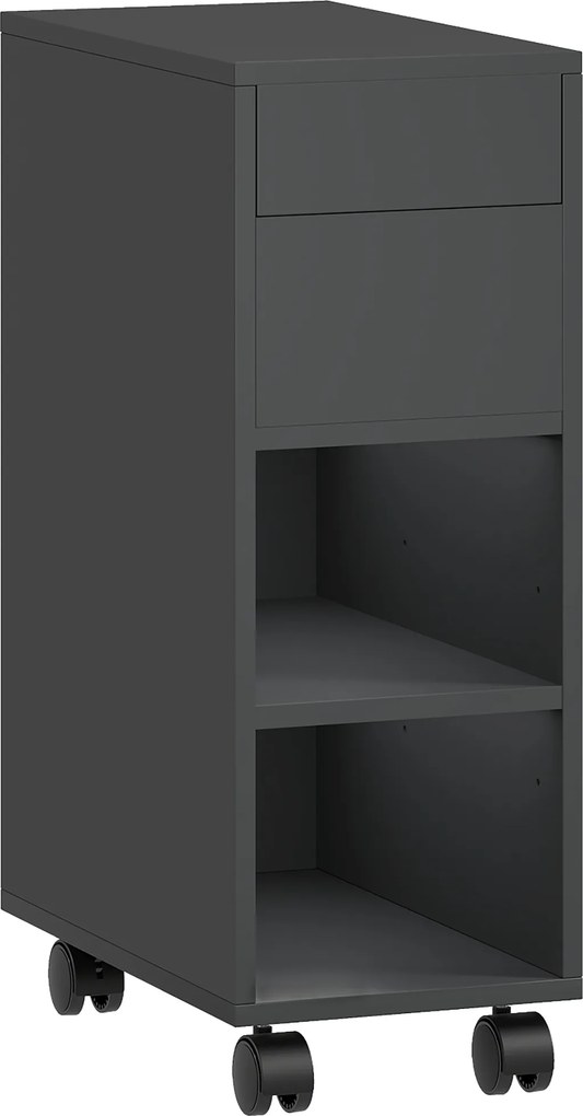 HOMCOM Mesa Auxiliar com Bancada Deslizante e Rodas Mesa Auxiliar com Armazenamento Oculto e Prateleira Ajustável 45x25x70 cm Preto | Aosom Portugal