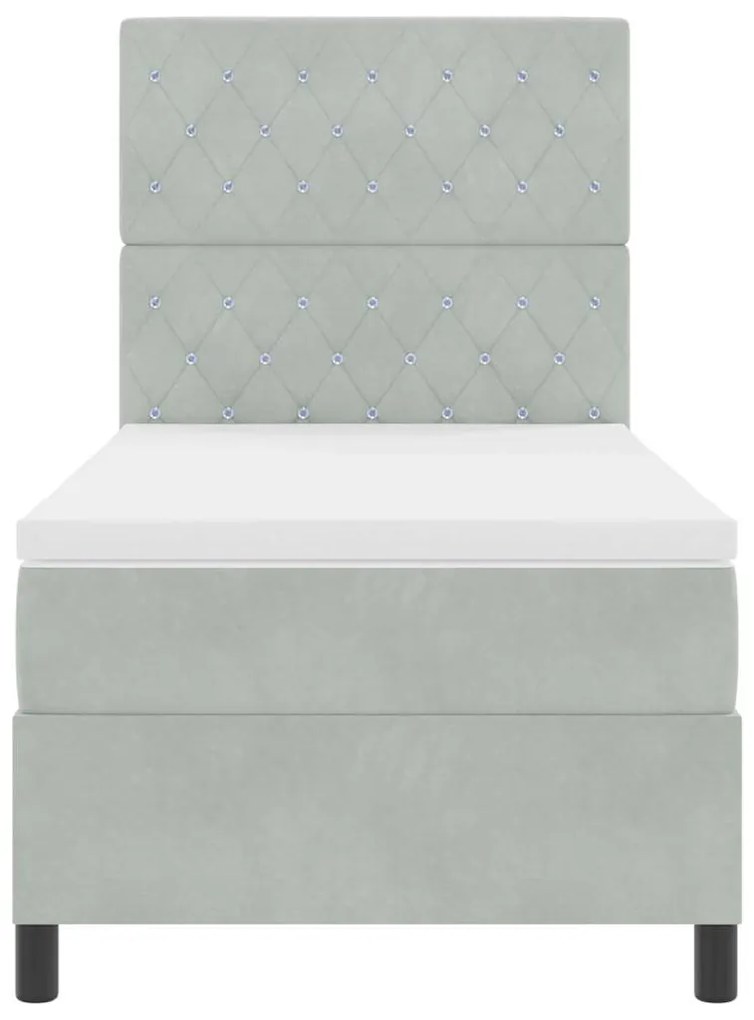 Cama Box com Colchão e Luz LED Cinza Claro 90x190 cm Veludo