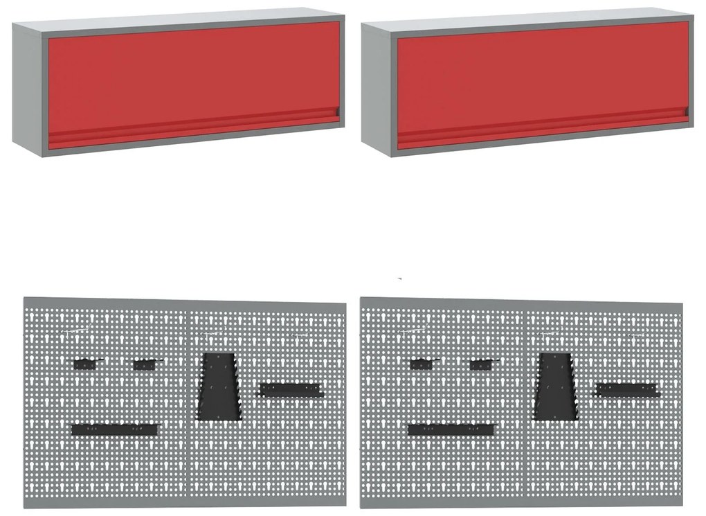 Conjunto de Armário e Painel de Ferramentas de 10 Peças vidaXL Vermelh