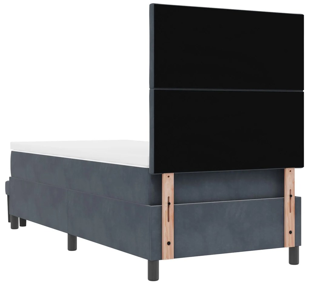 Cama Box Spring com Colchão & Banco Cinza Escuro 90x200 cm Veludo