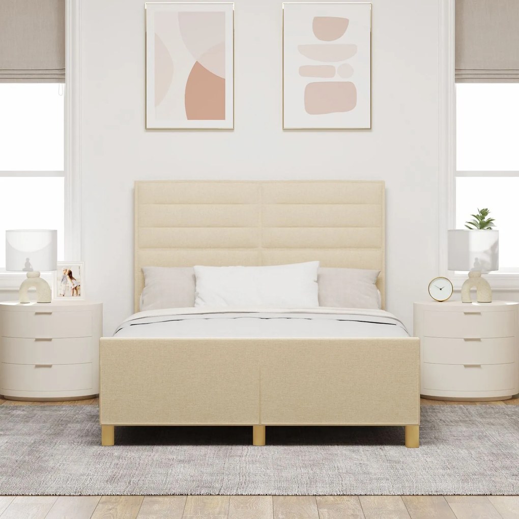 Cama de tecido Creme 160x200 cm vidaXL