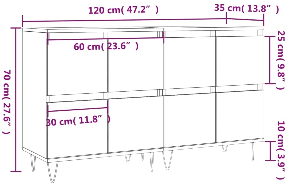 Aparadores 2 pcs derivados de madeira cinzento cimento