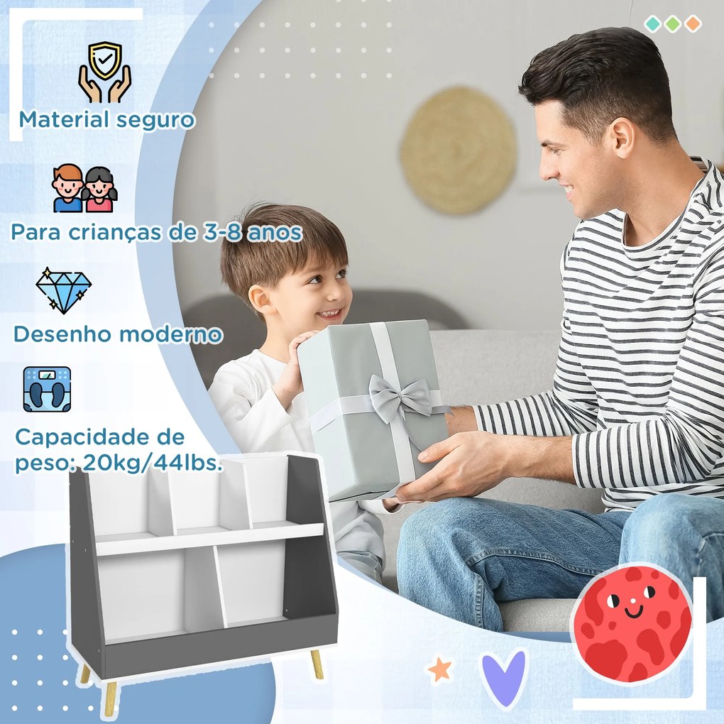 HOMCOM Estante Infantil para Brinquedos Organizador para Crianças de 2