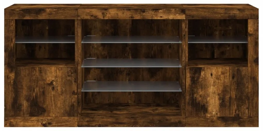 Aparador com luzes LED 142,5x37x67 cm carvalho fumado