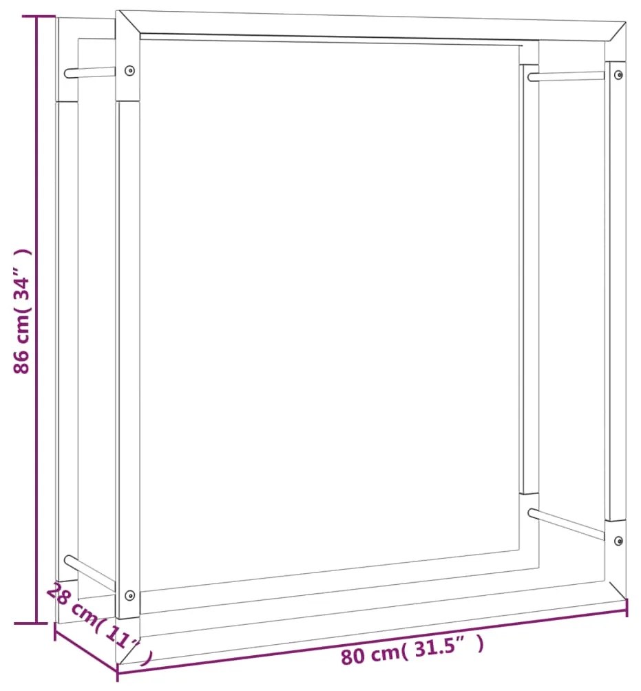 Suporte para lenha 80x28x86 cm aço preto mate