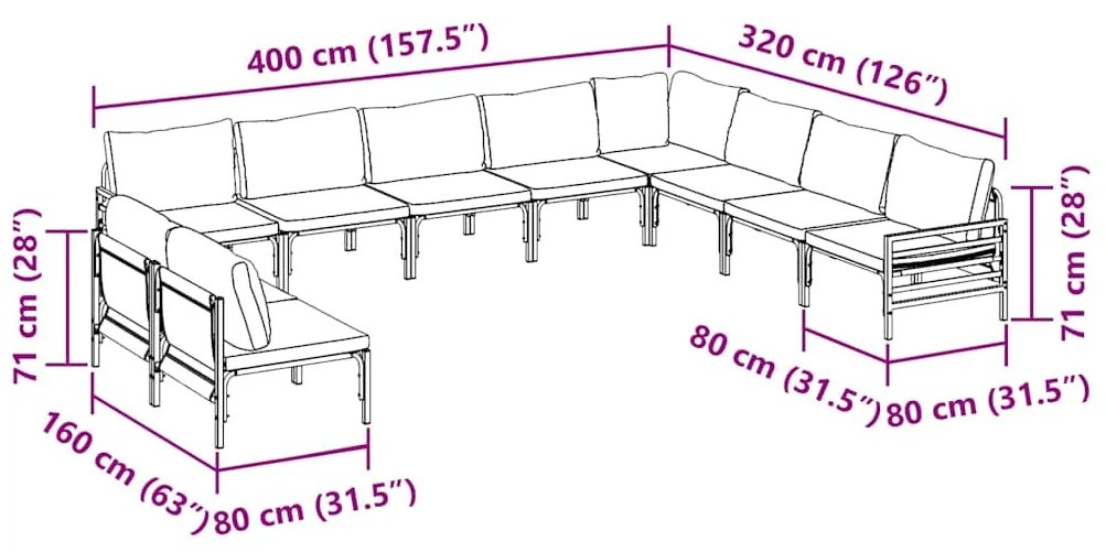 Conjunto de Sofá de Jardim 10 pcs Cinzento-escuro Aço
