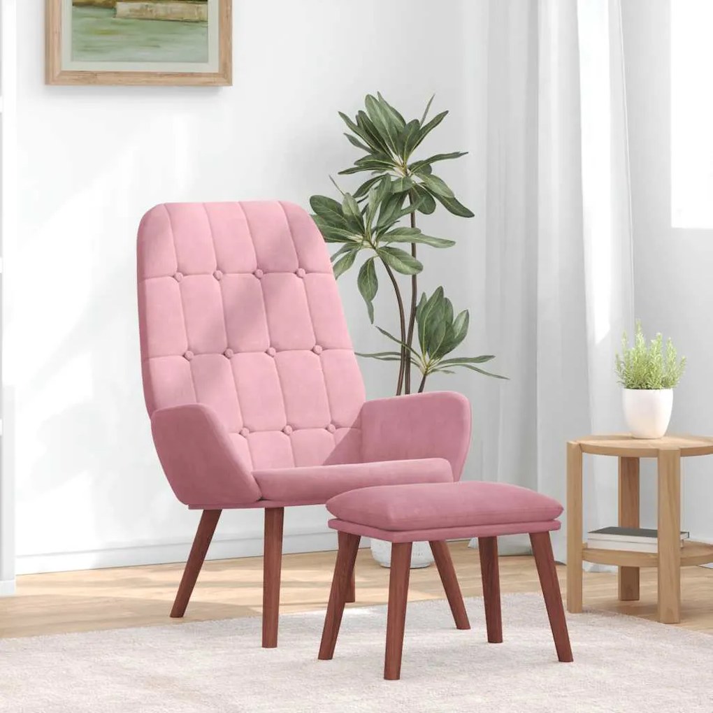 vidaXL Cadeira de descanso com banco p/ pés veludo rosa