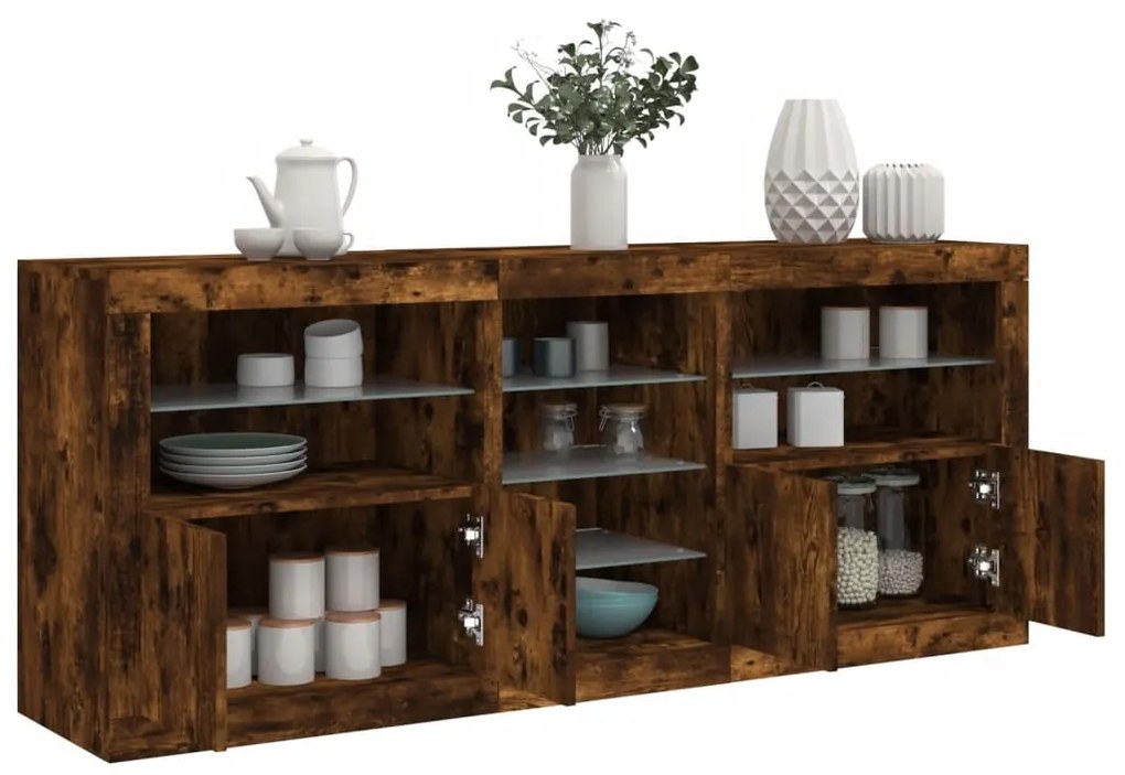vidaXL Aparador com luzes LED 181,5x37x67 cm carvalho fumado