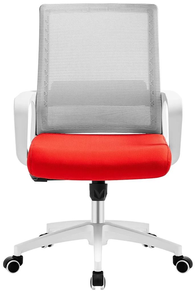 Cadeira de escritório CLIFFORD, branco, rede cinza e tecido vermelho