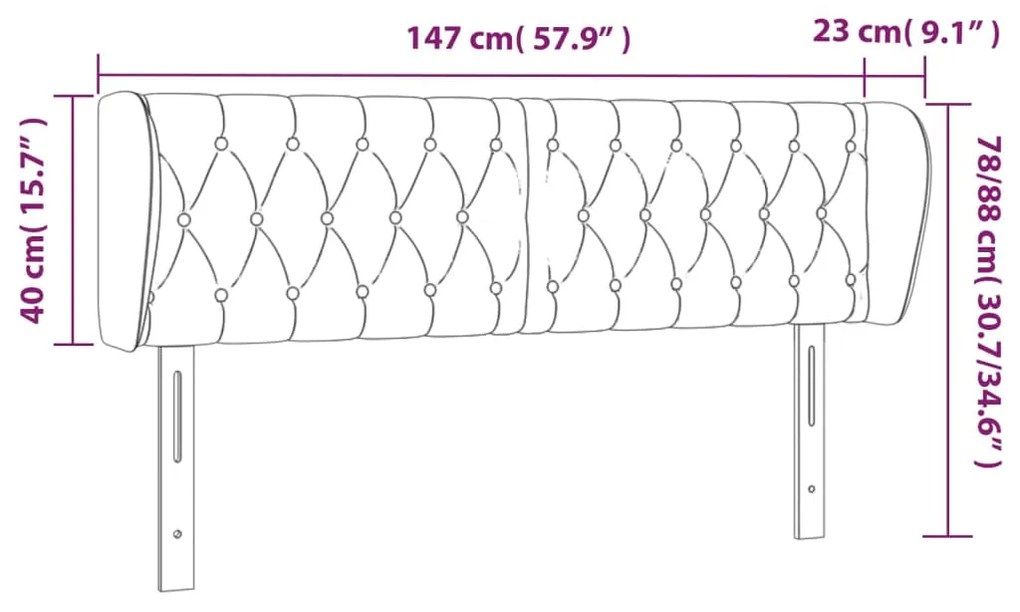 Cabeceira de cama c/ abas tecido 147x23x78/88cm cinzento-escuro