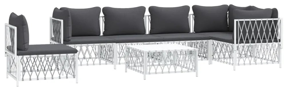 7 pcs conjunto lounge de jardim com almofadões aço branco