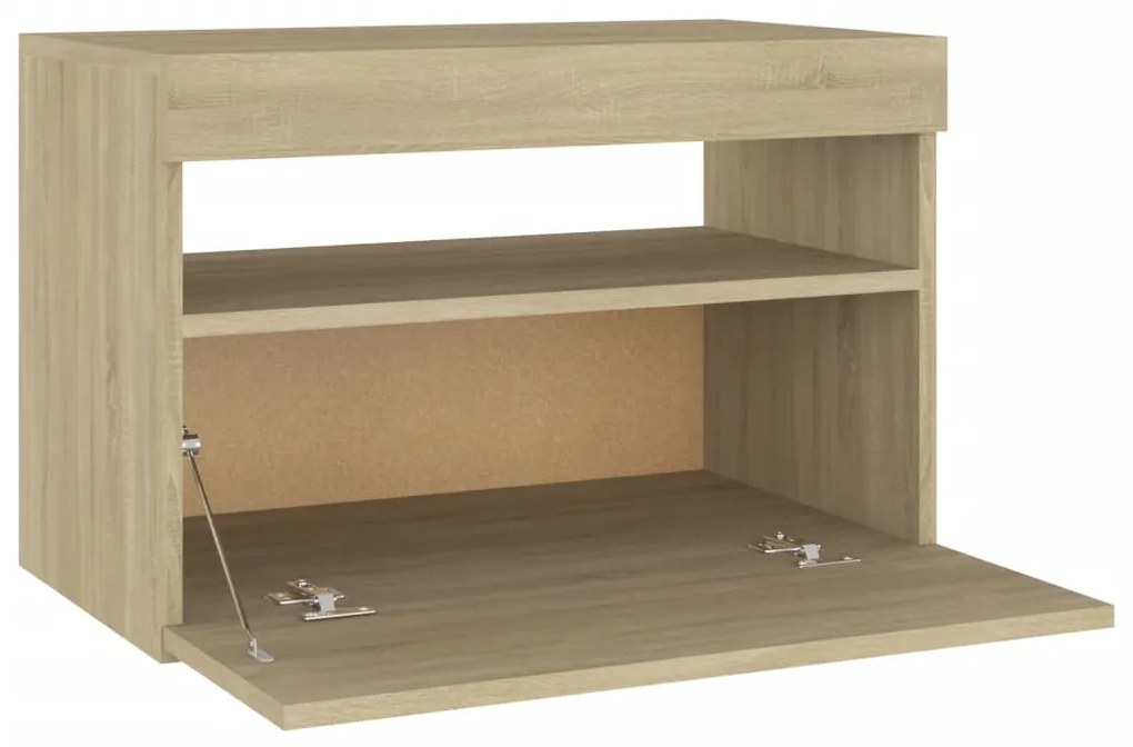 Mesa cabeceira &amp; luzes LED 2 pcs 60x35x40 cm carvalho sonoma