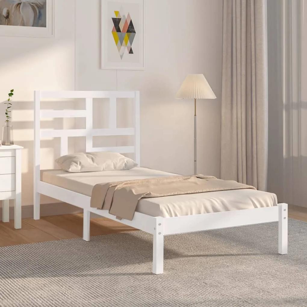 3105911 vidaXL Estrutura cama pequena solteiro 75x190 cm madeira maciça branco