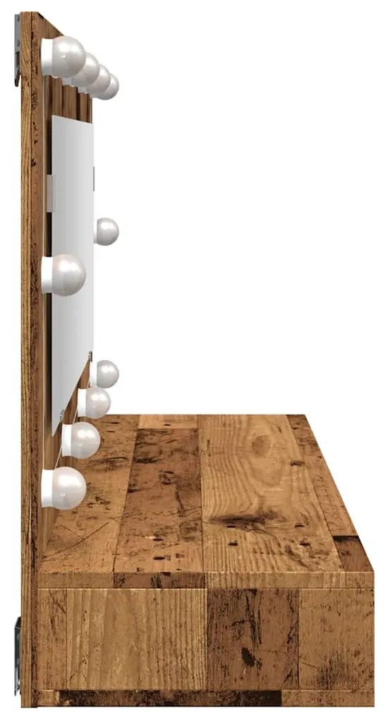 Toucador de Parede com Luzes LED - 90x31,5x62 cm - madeira velha