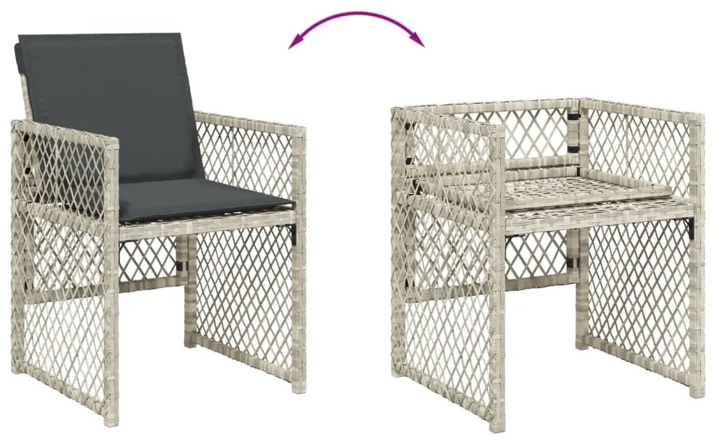 11 pcs conjunto jantar p/ jardim c/ almofadões vime PE cinzento