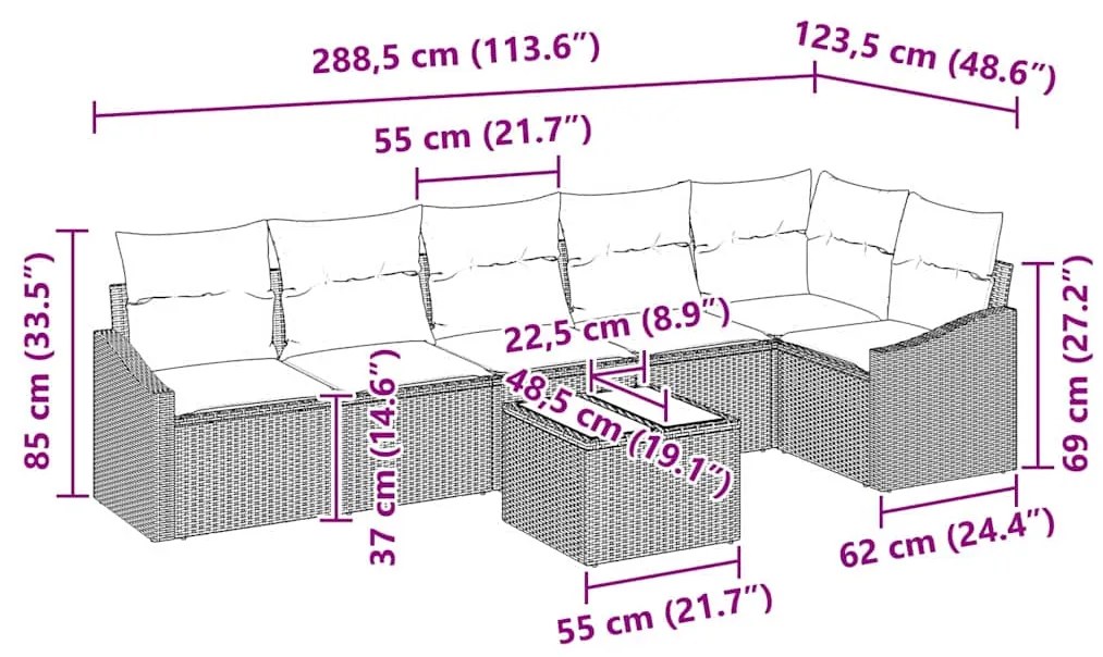 Conjunto de Sofá de Jardim com 7 Peças da e Almofadas Beiges de Rattan